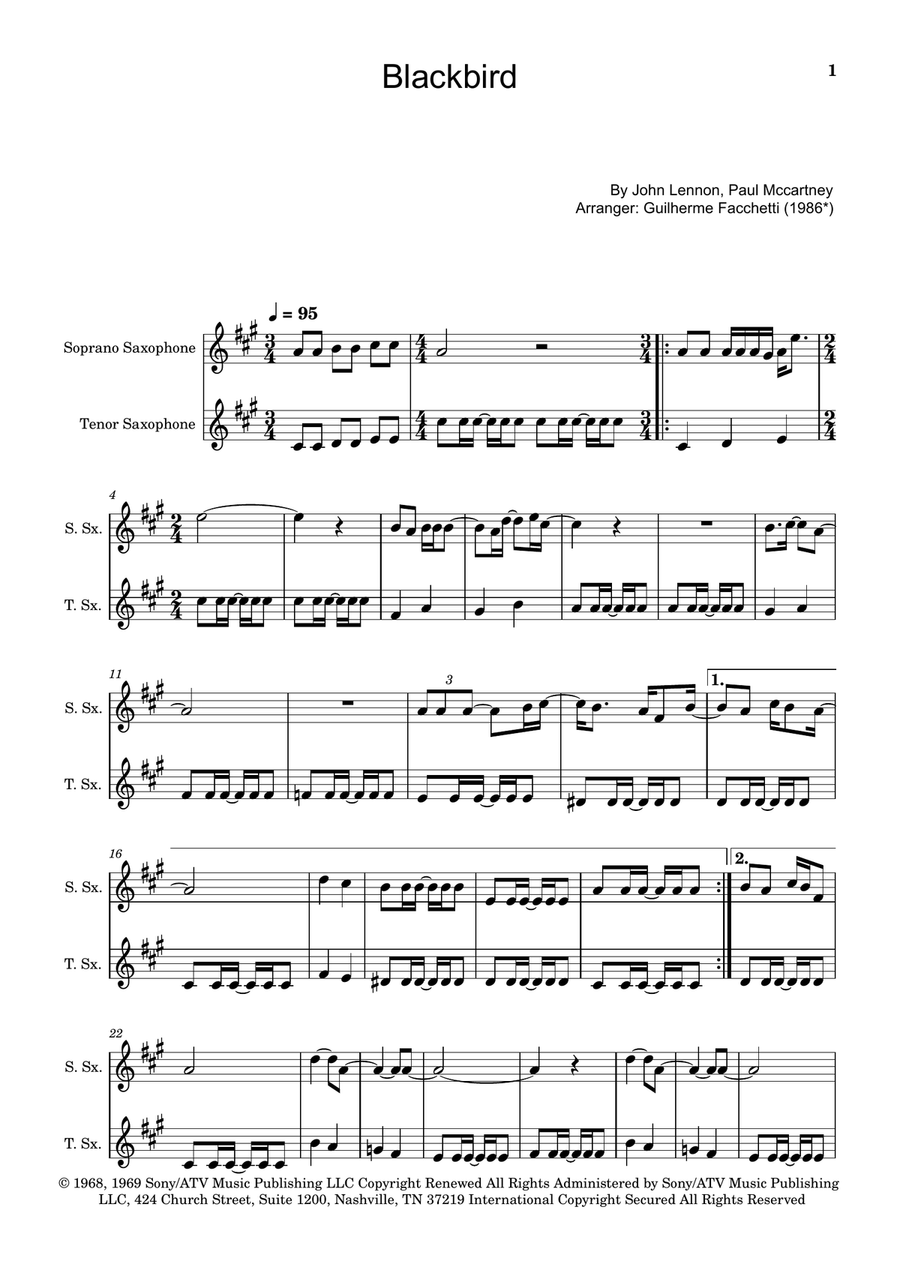 Blackbird Woodwind Duet scores gallery preview page 1