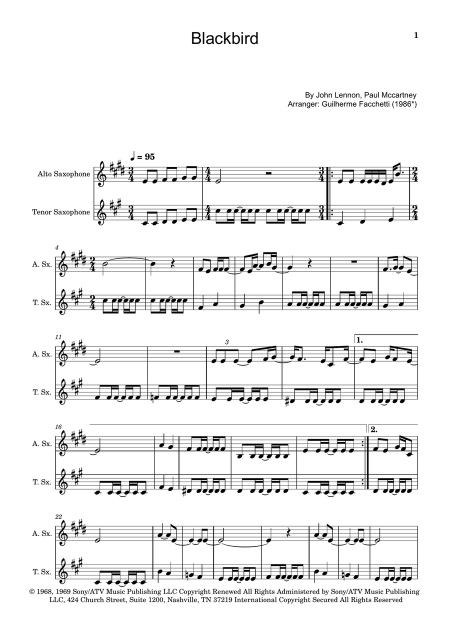 Blackbird Woodwind Duet scores gallery preview page 1