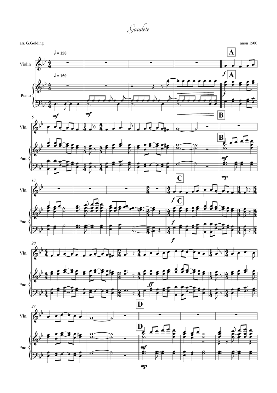 Gaudete Gaudete Violin Solo scores gallery preview page 1
