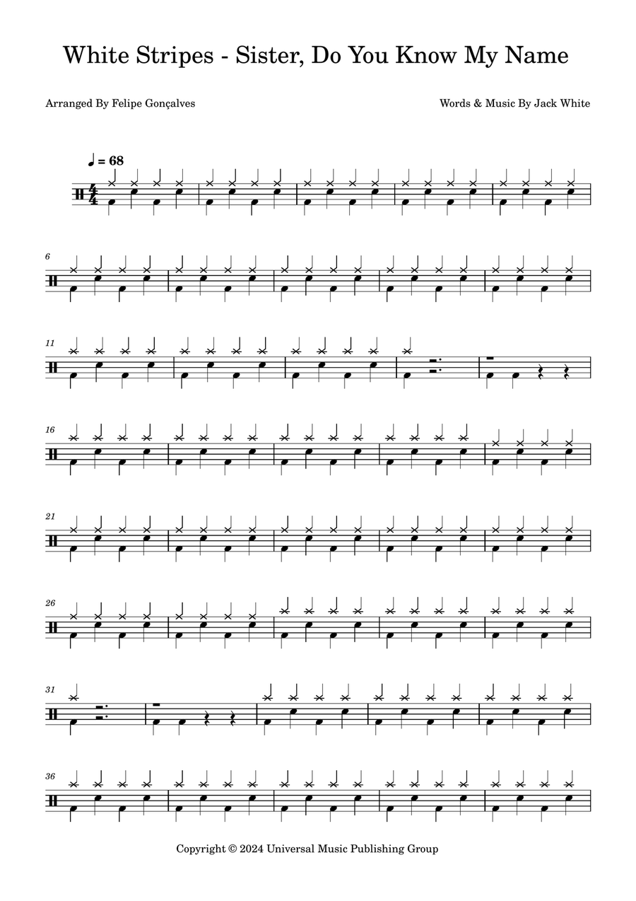 Sister, Do You Know My Name Drum Set scores gallery preview page 1