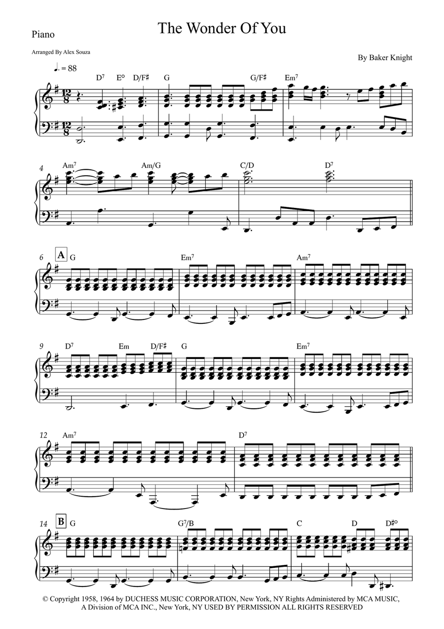 The Wonder Of You The Wonder Of You Easy Piano scores gallery preview page 1
