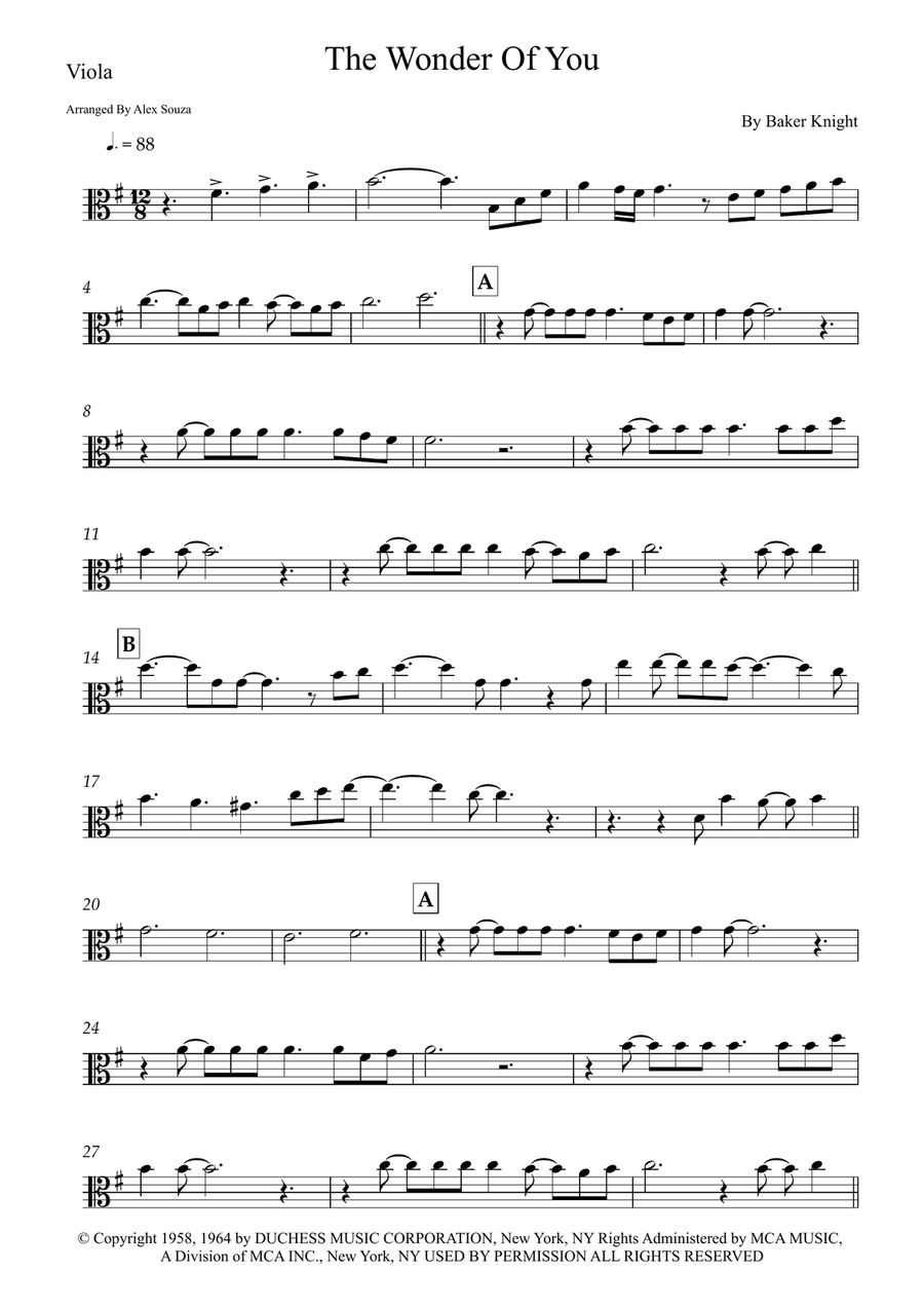 The Wonder Of You The Wonder Of You Viola Solo scores gallery preview page 1