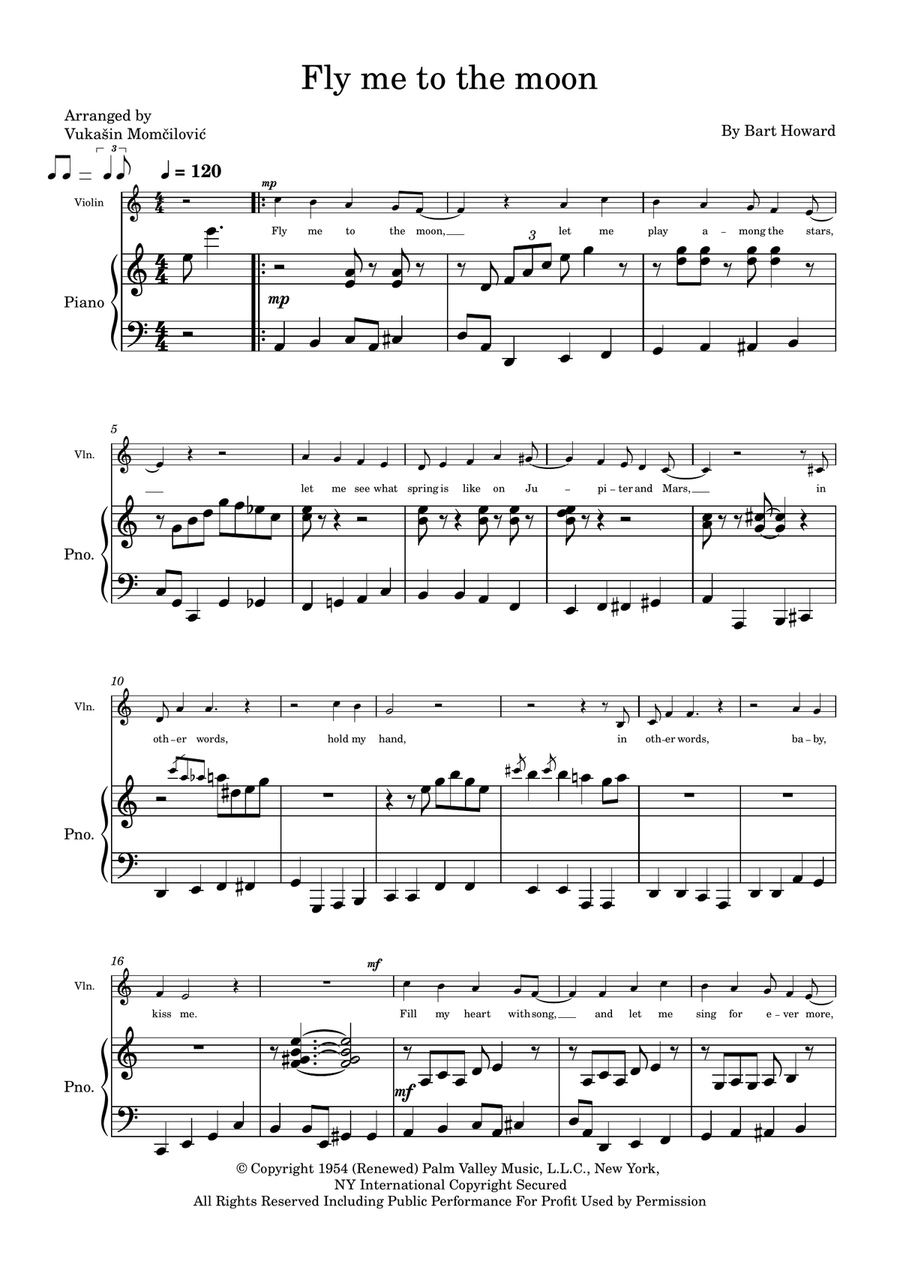 Fly Me To The Moon (In Other Words) Violin Solo scores gallery preview page 1