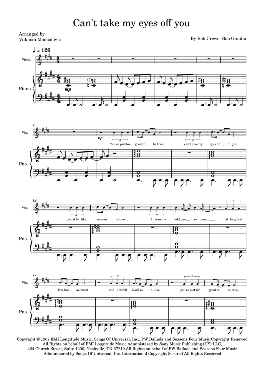 Can't Take My Eyes Off Of You Violin Solo scores gallery preview page 1