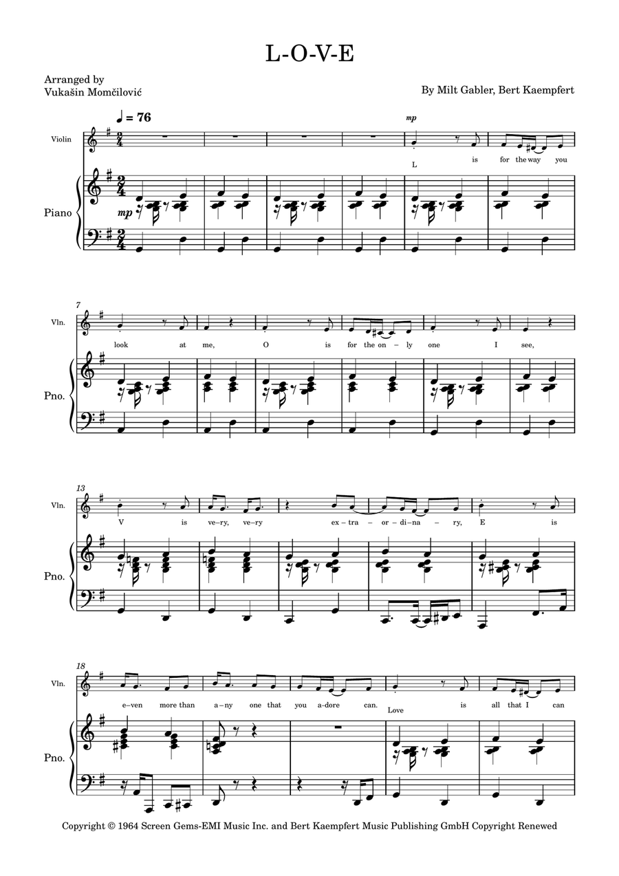 L-O-V-E L-O-V-E Violin Solo scores gallery preview page 1