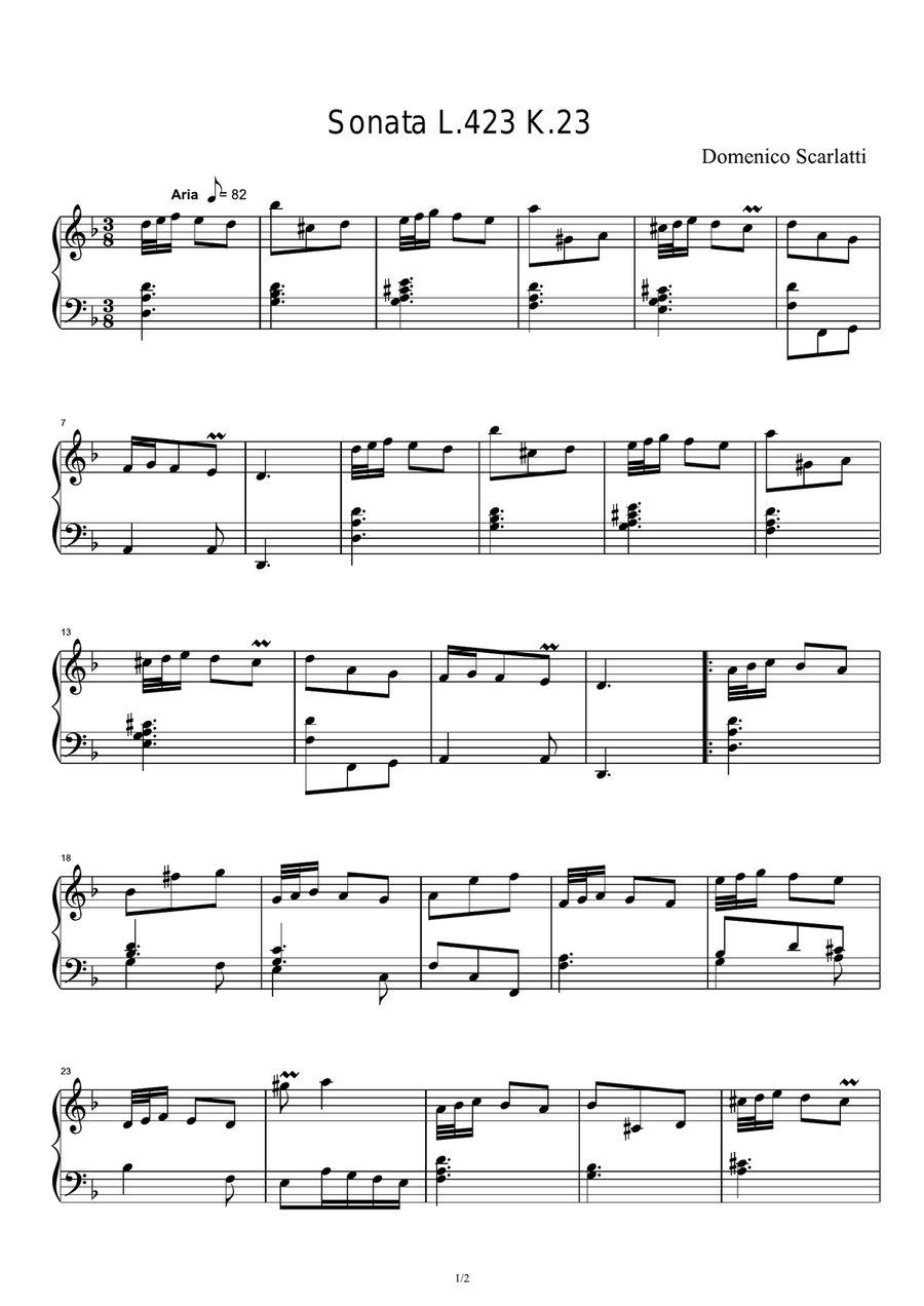 Sonata L.423 K.23 - Domenico Scarlatti Piano Solo scores gallery preview page 1