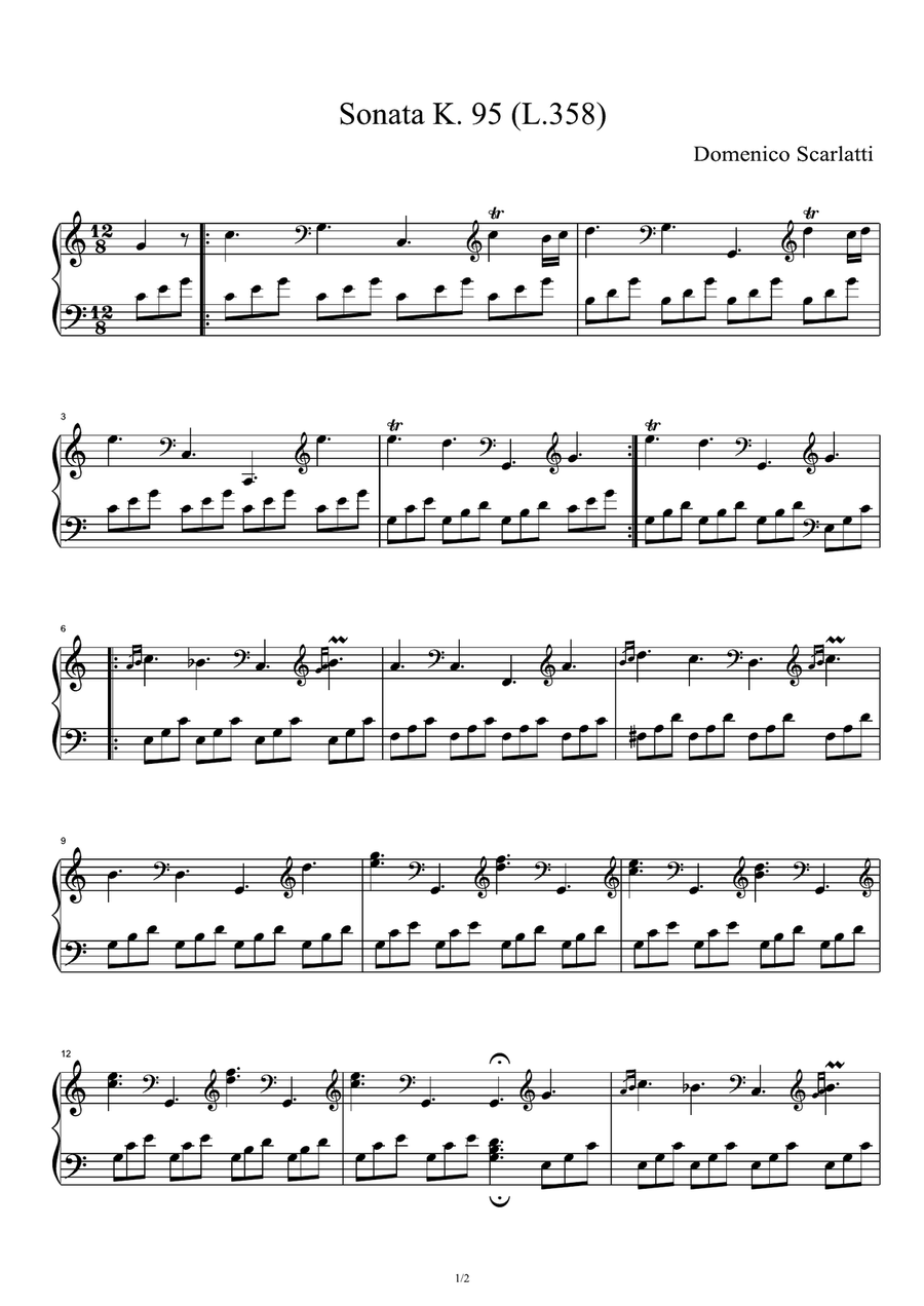 Sonata in C major, K.95 - Domenico Scarlatti Piano Solo scores gallery preview page 1