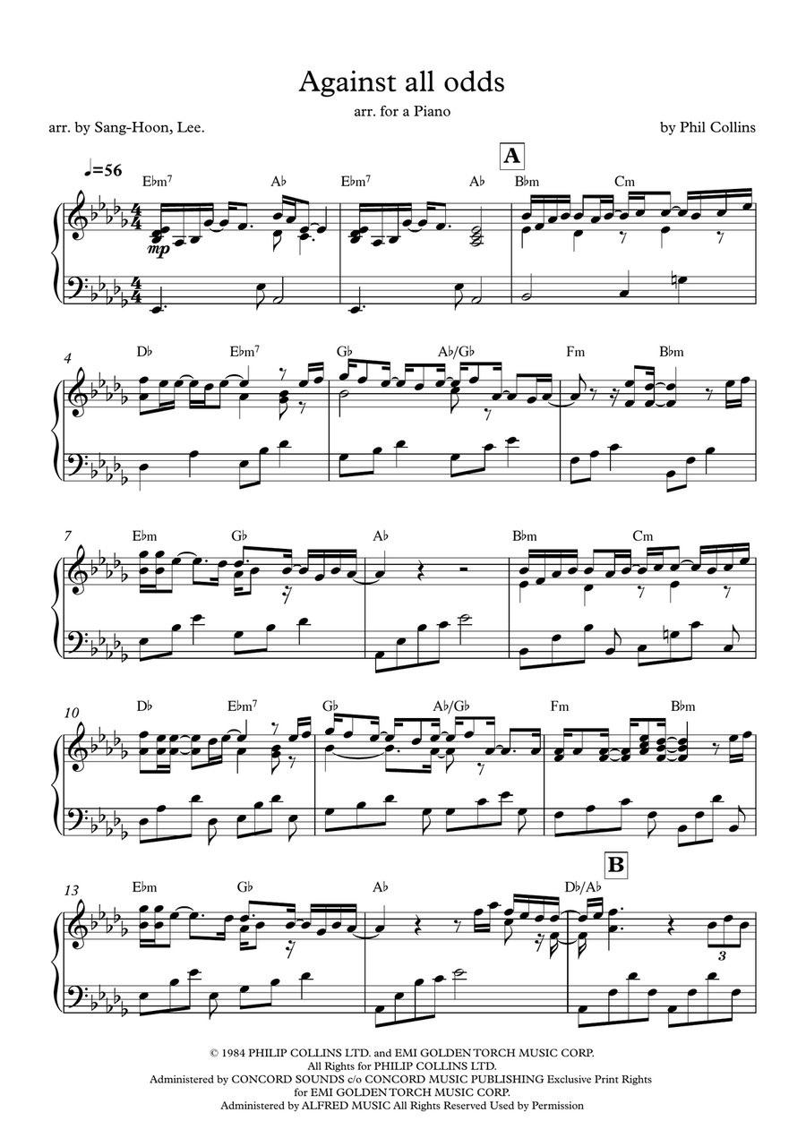 Against All Odds (Take A Look At Me Now) Piano Solo scores gallery preview page 1