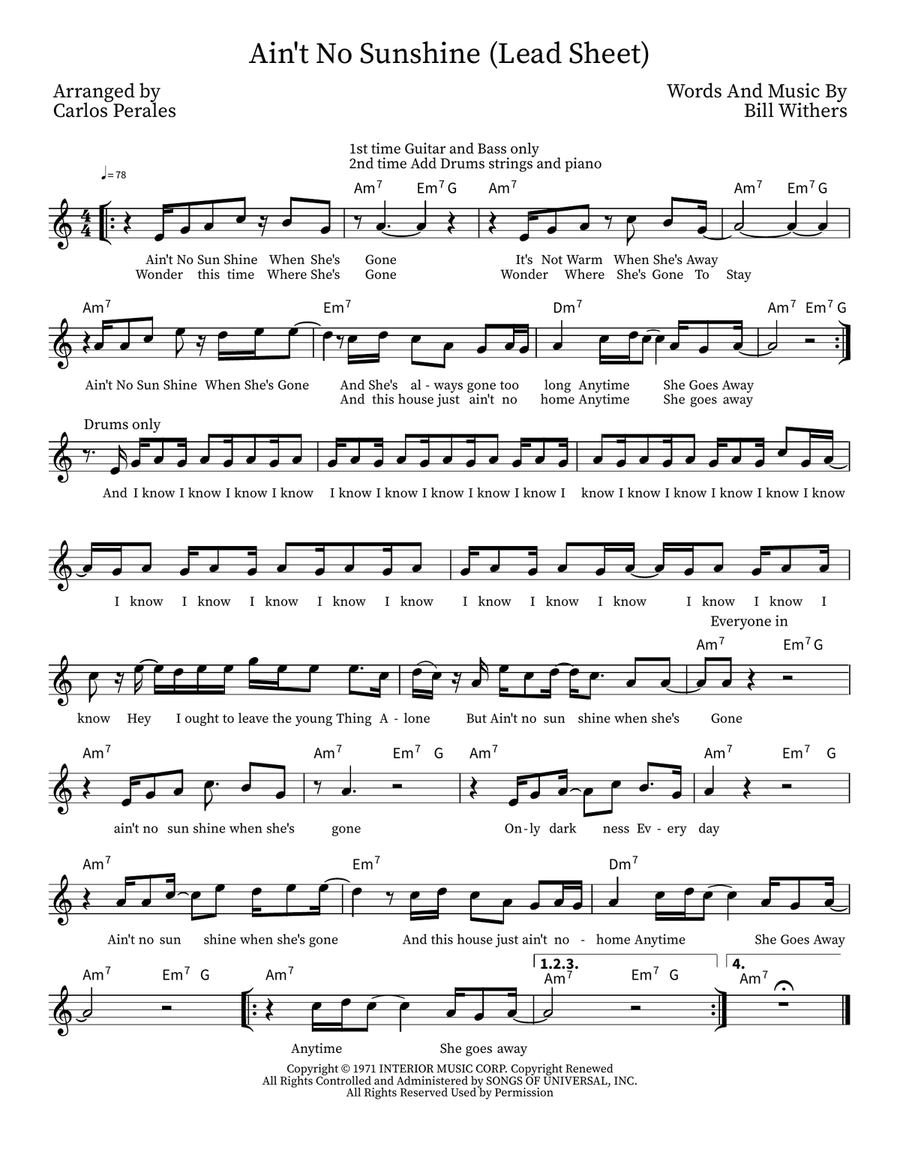 Ain't No Sunshine Ain't No Sunshine Piano scores gallery preview page 1