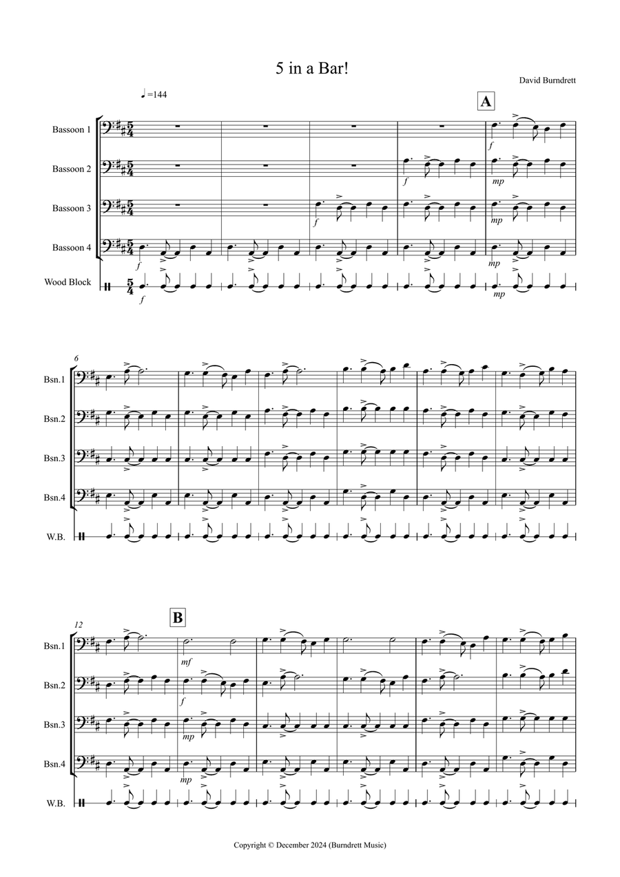 5 in a Bar! for Bassoon Quartet Bassoon Quartet scores gallery preview page 1
