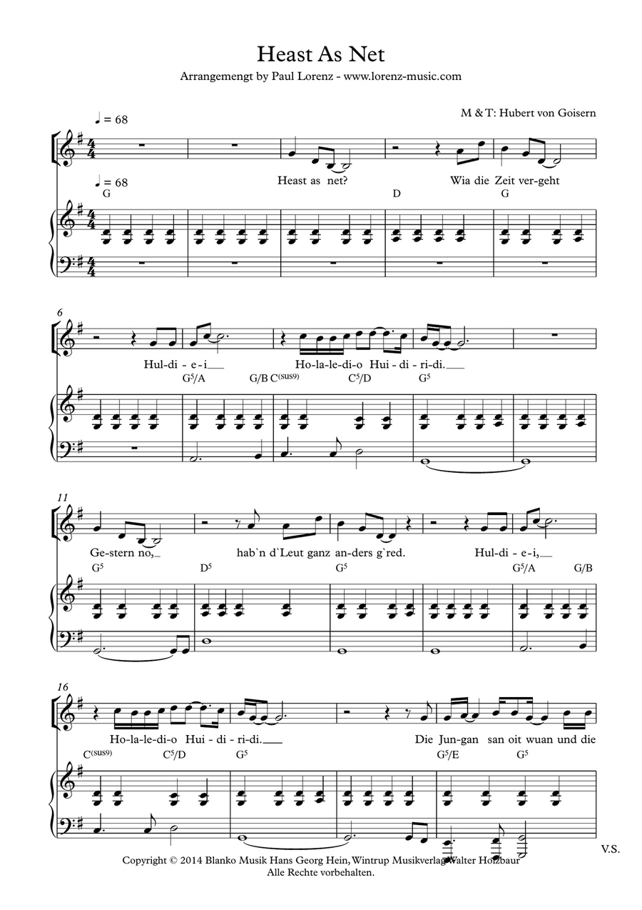 Heast As Net Piano, Vocal scores gallery preview page 1