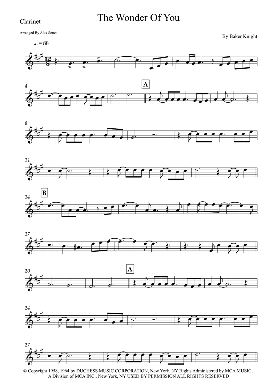 The Wonder Of You The Wonder Of You B-Flat Clarinet scores gallery preview page 1