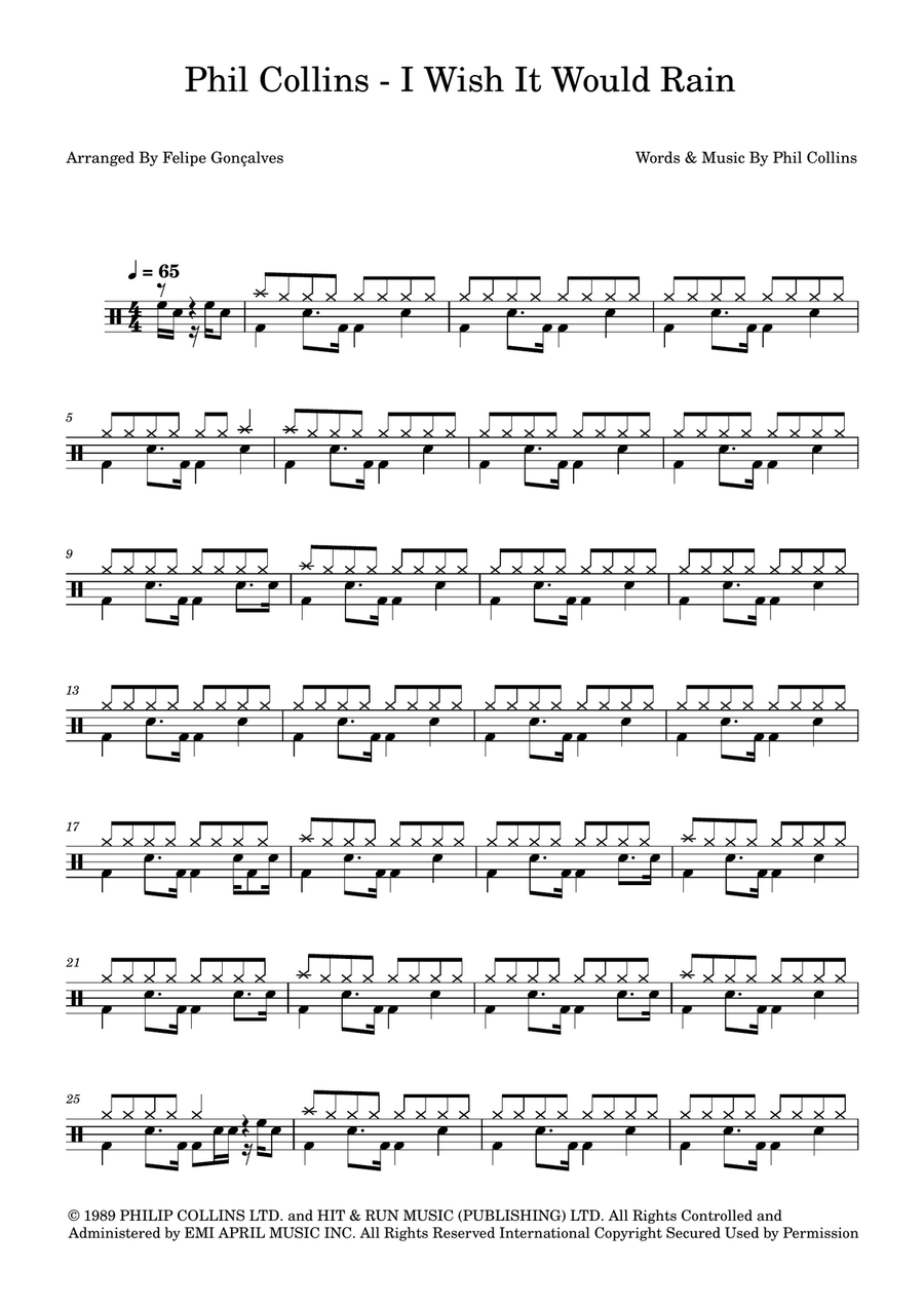 I Wish It Would Rain I Wish It Would Rain Drum Set scores gallery preview page 1