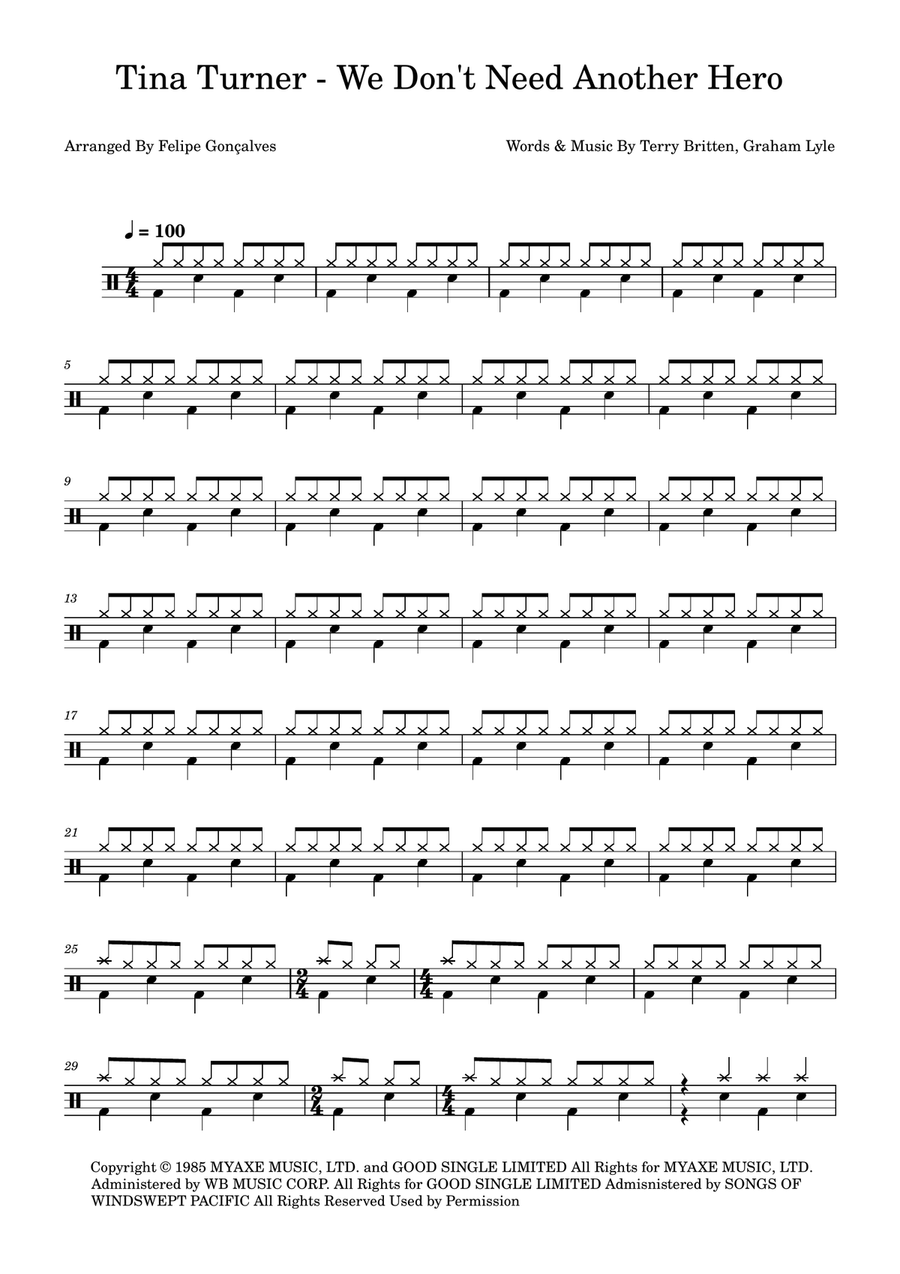 We Don't Need Another Hero Drum Set scores gallery preview page 1