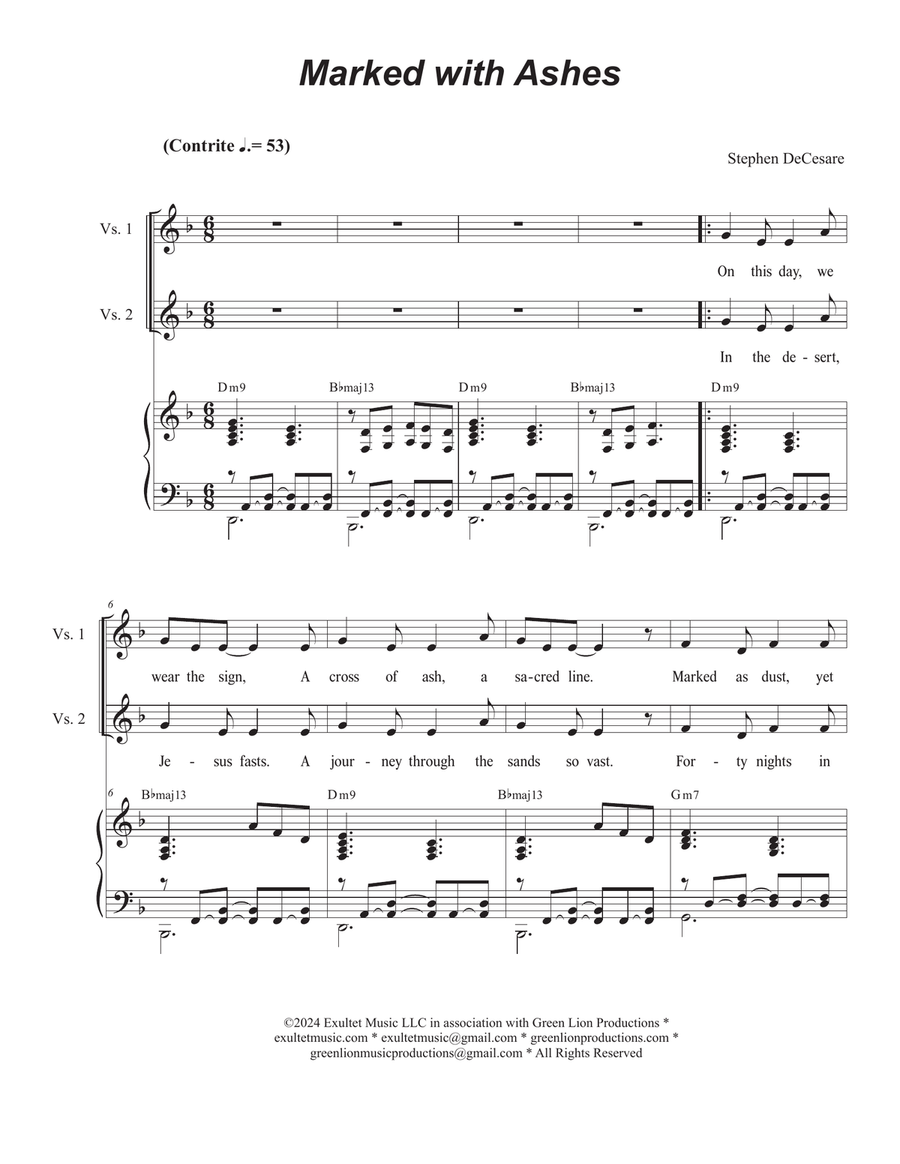 Marked with Ashes (Vocal Trio - (SAB) 3-Part scores gallery preview page 1