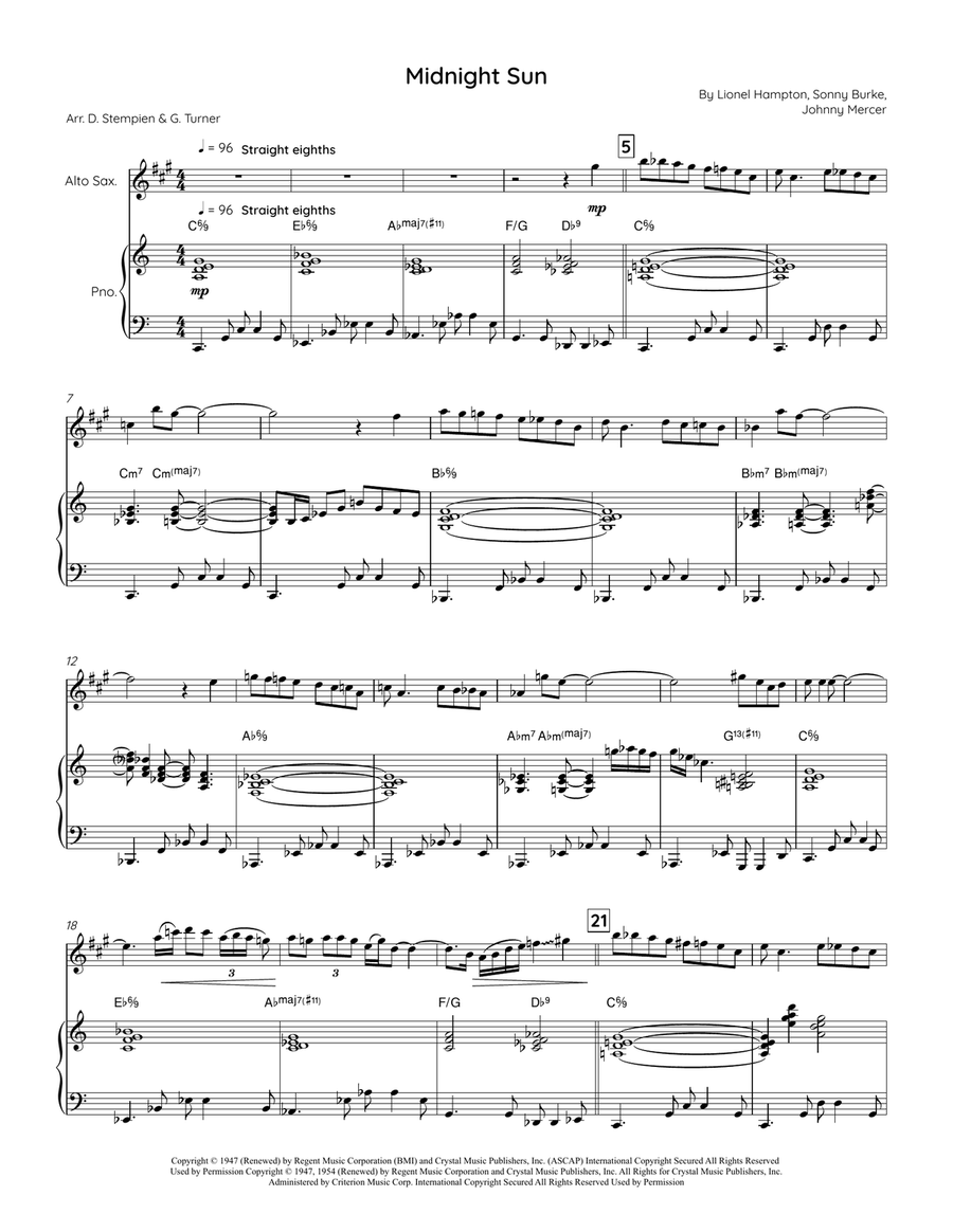 Midnight Sun Midnight Sun Alto Saxophone scores gallery preview page 1