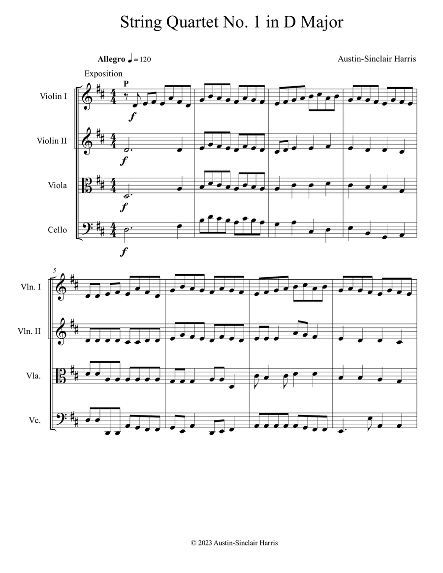 String Quartet No. 1 in D Major String Quartet scores gallery preview page 1