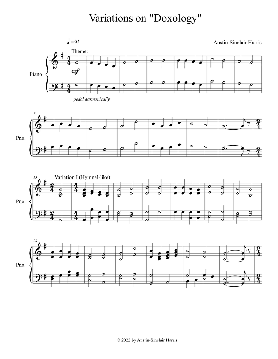 Variations on Doxology Variations on Doxology Piano Solo scores gallery preview page 1