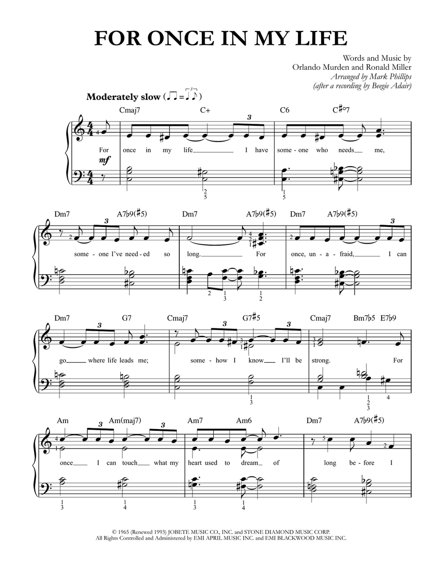 For Once In My Life For Once In My Life Easy Piano scores gallery preview page 1