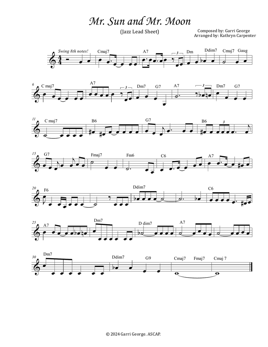 Mr. Sun and Mr. Moon (Jazz Lead Sheet) Piano scores gallery preview page 1