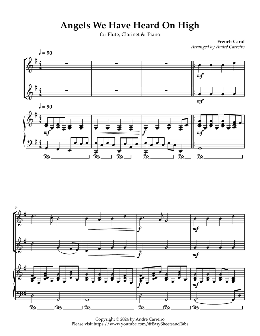 Angels We Have Heard on High - For Flute, Clarinet and Piano Woodwind Duet scores gallery preview page 1