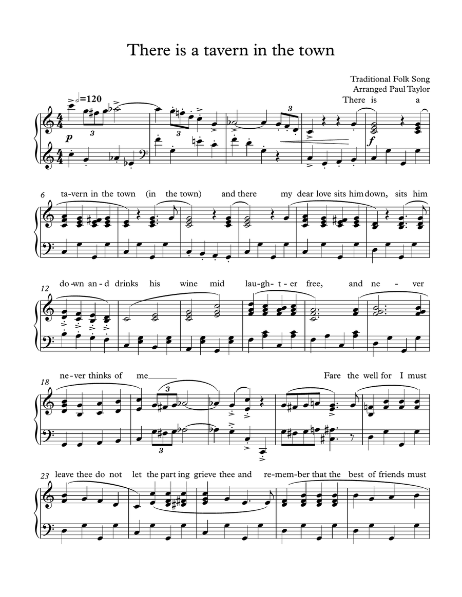 There is a tavern in the town Piano Solo scores gallery preview page 1