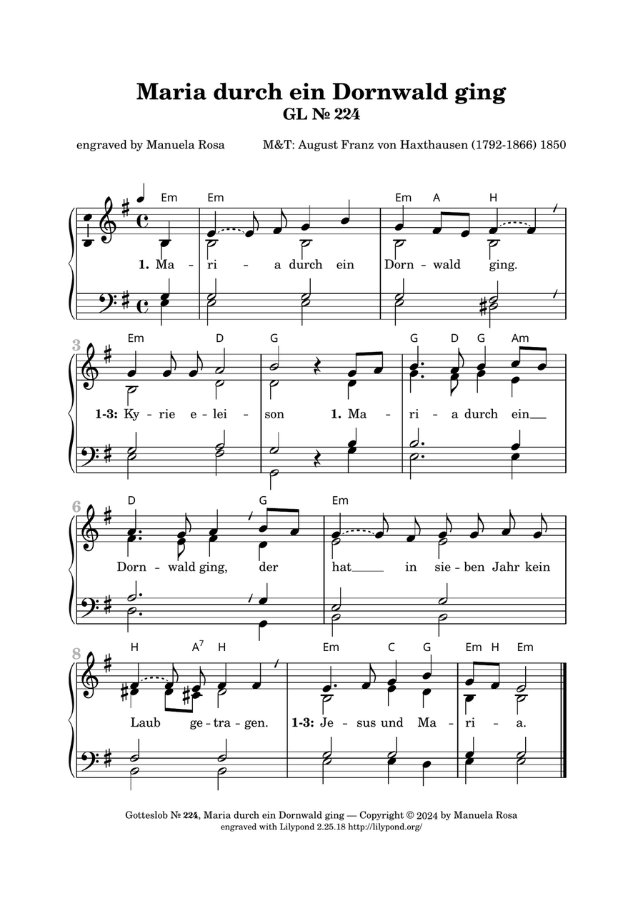 Maria durch ein Dornwald ging (Gotteslob 224) Piano Method scores gallery preview page 1