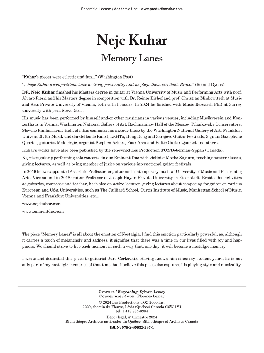 Memory Lanes Classical Guitar scores gallery preview page 1
