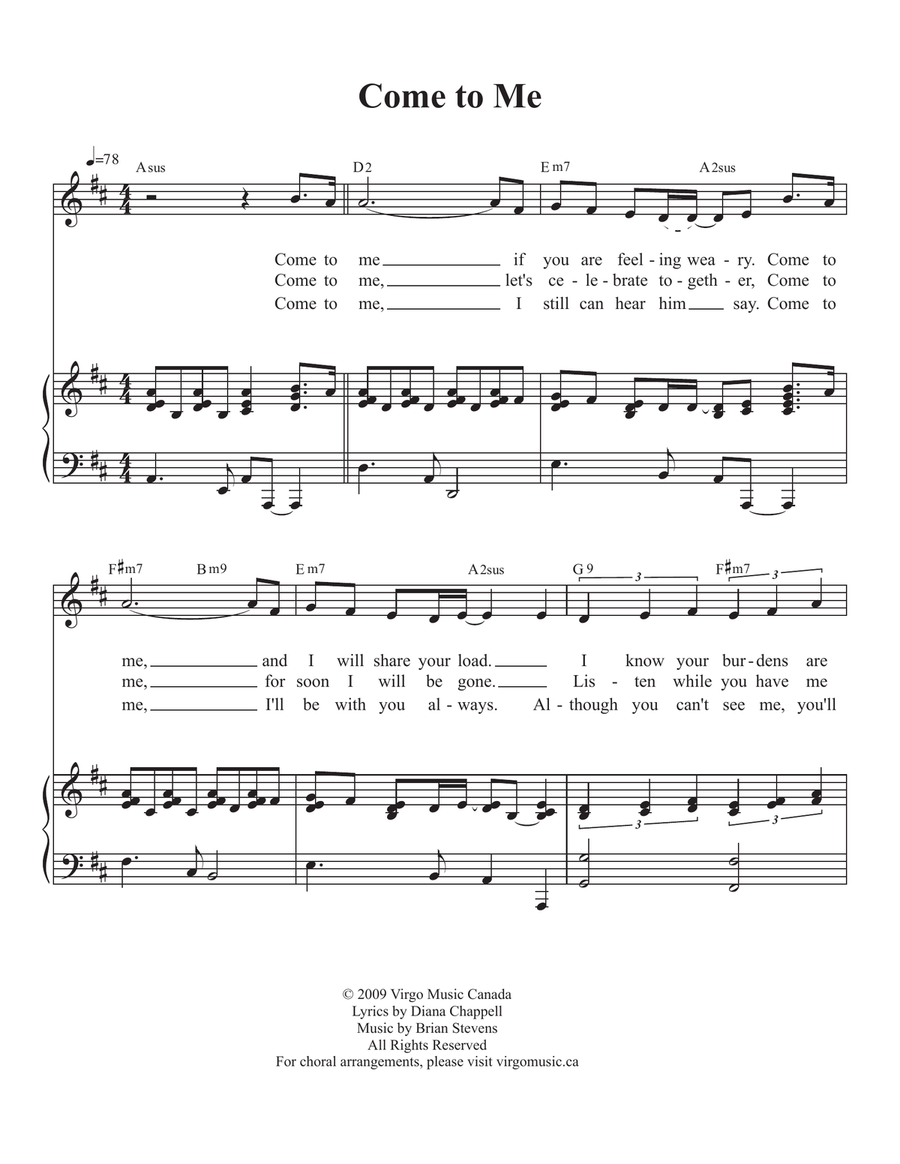 Come to Me Come to Me Piano, Vocal scores gallery preview page 1