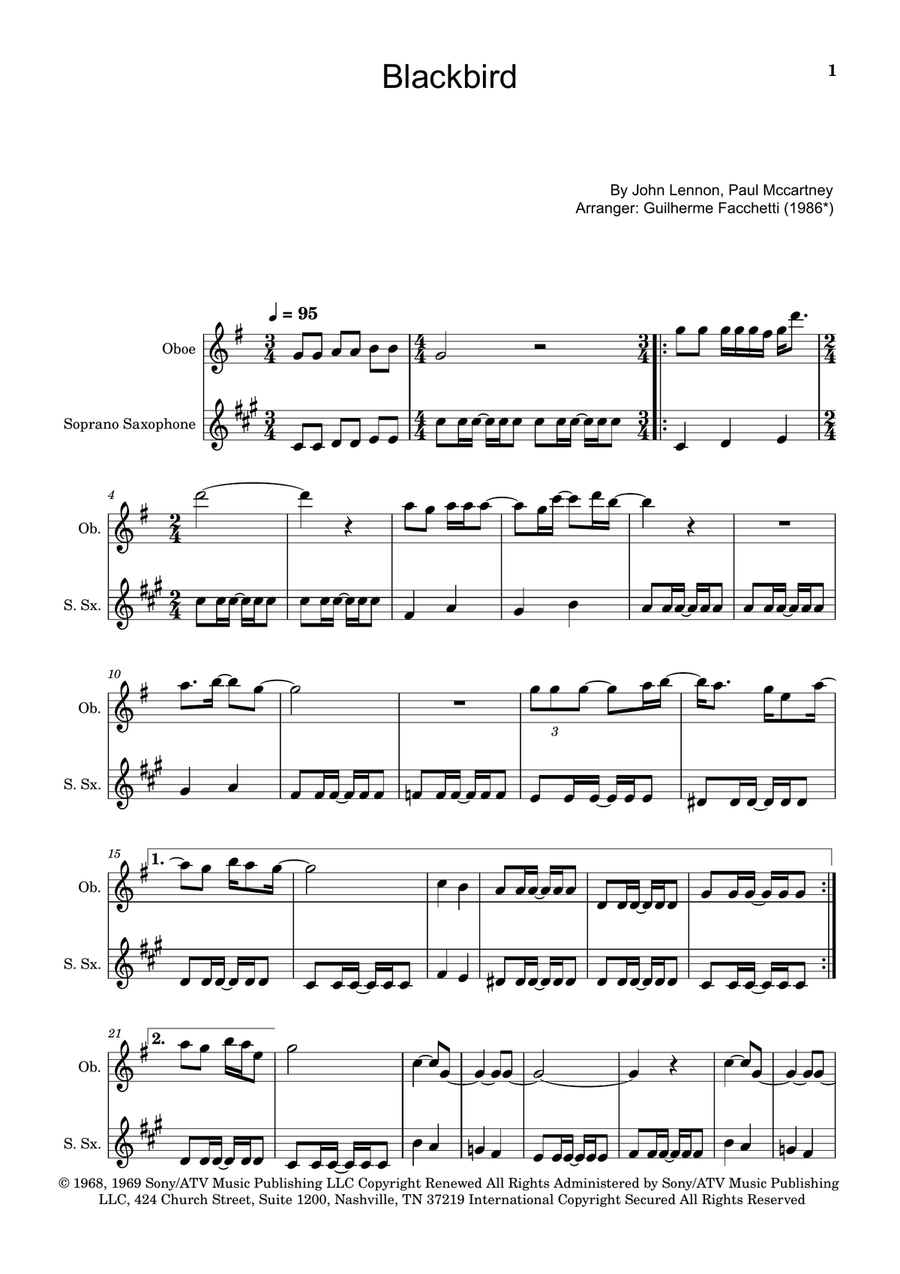 Blackbird Woodwind Duet scores gallery preview page 1