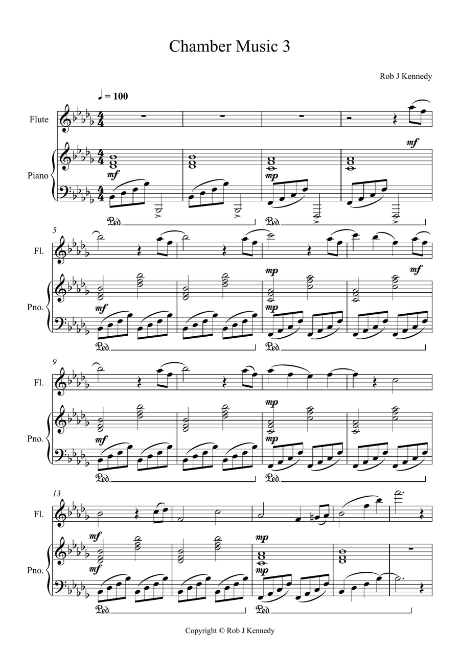 Five Short Chamber Works for Piano and Flute No.3 Flute Duet scores gallery preview page 1