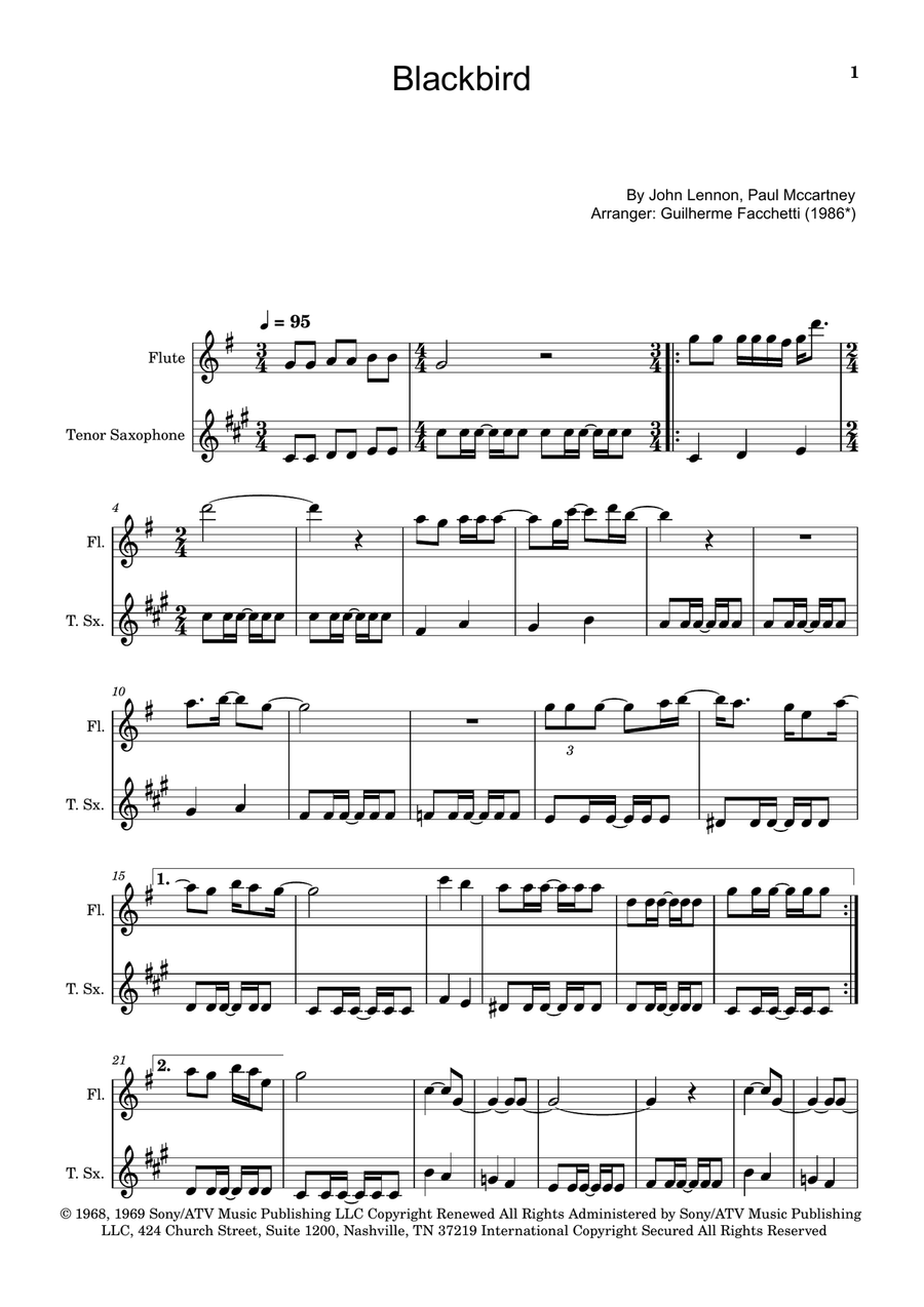Blackbird Woodwind Duet scores gallery preview page 1
