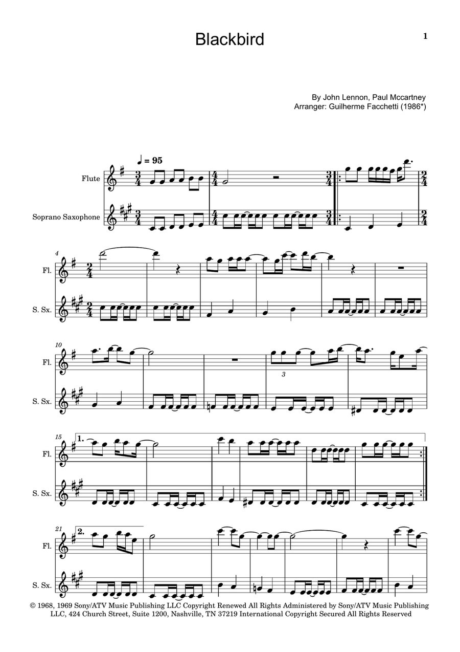 Blackbird Woodwind Duet scores gallery preview page 1