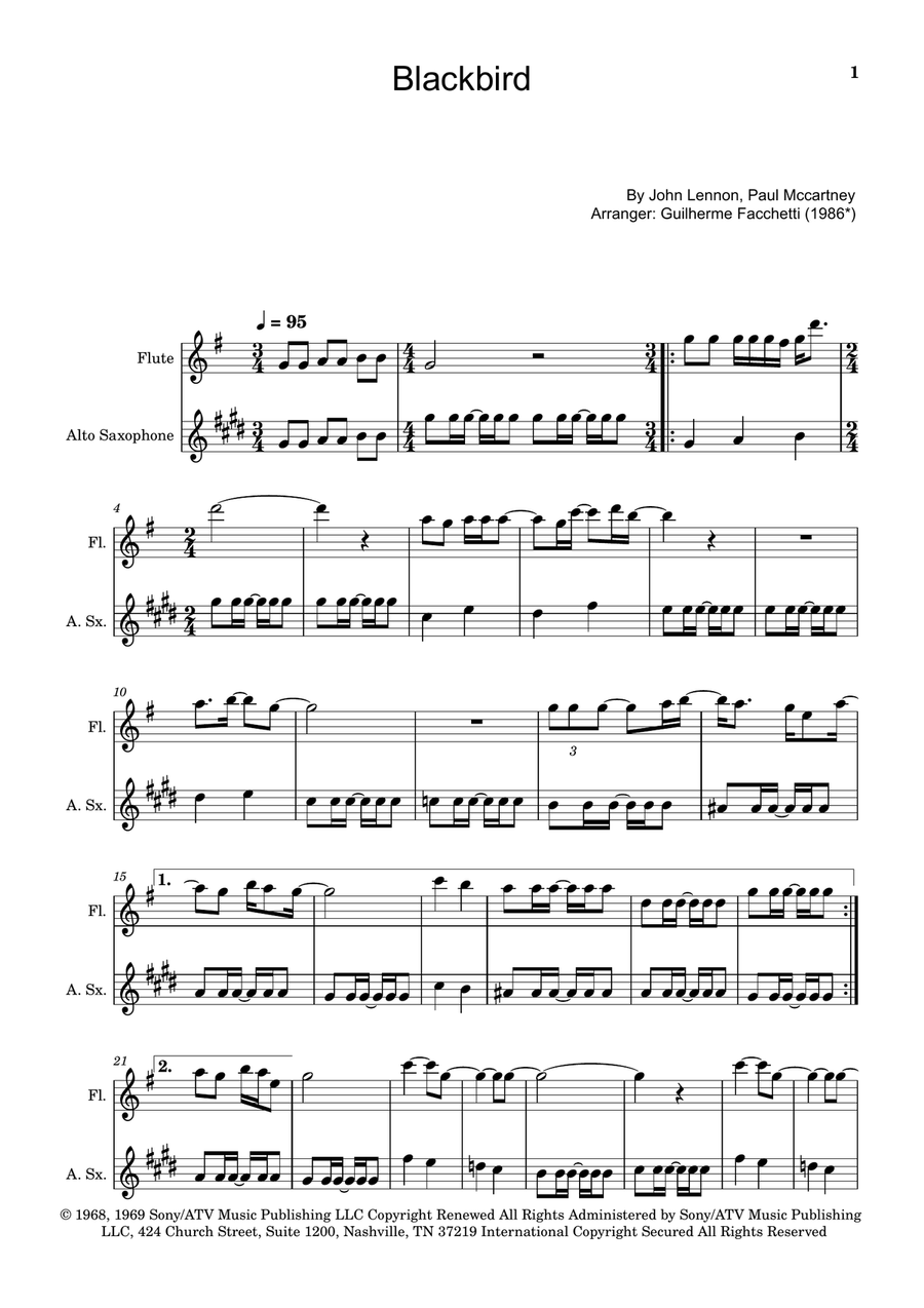 Blackbird Woodwind Duet scores gallery preview page 1