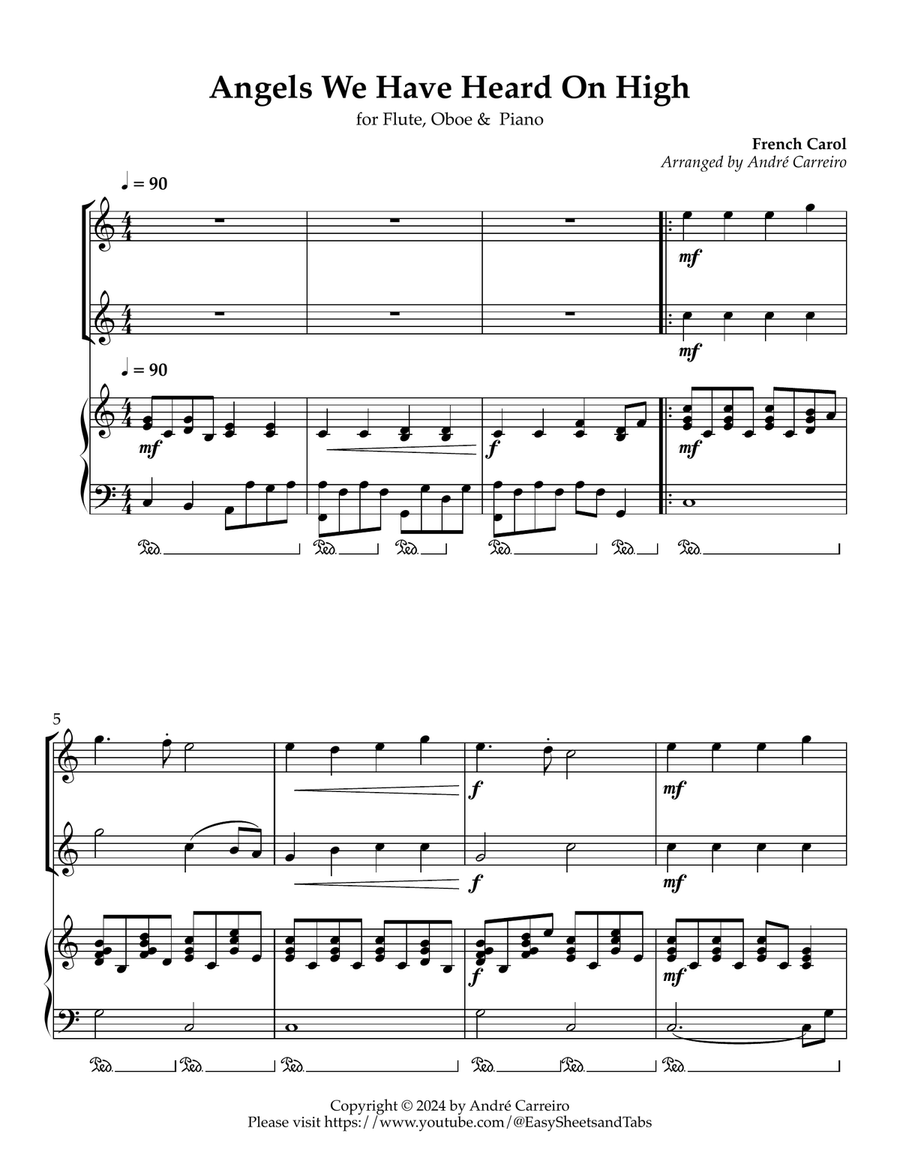 Angels We Have Heard on High - For Flute, Oboe and Piano Woodwind Duet scores gallery preview page 1