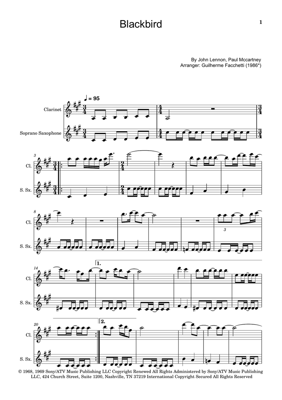 Blackbird Woodwind Duet scores gallery preview page 1