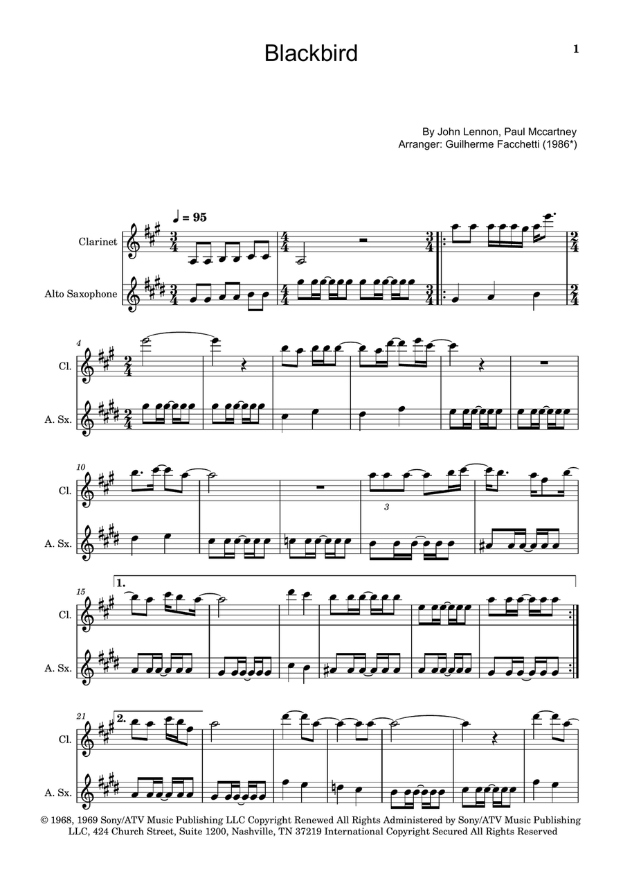Blackbird Woodwind Duet scores gallery preview page 1