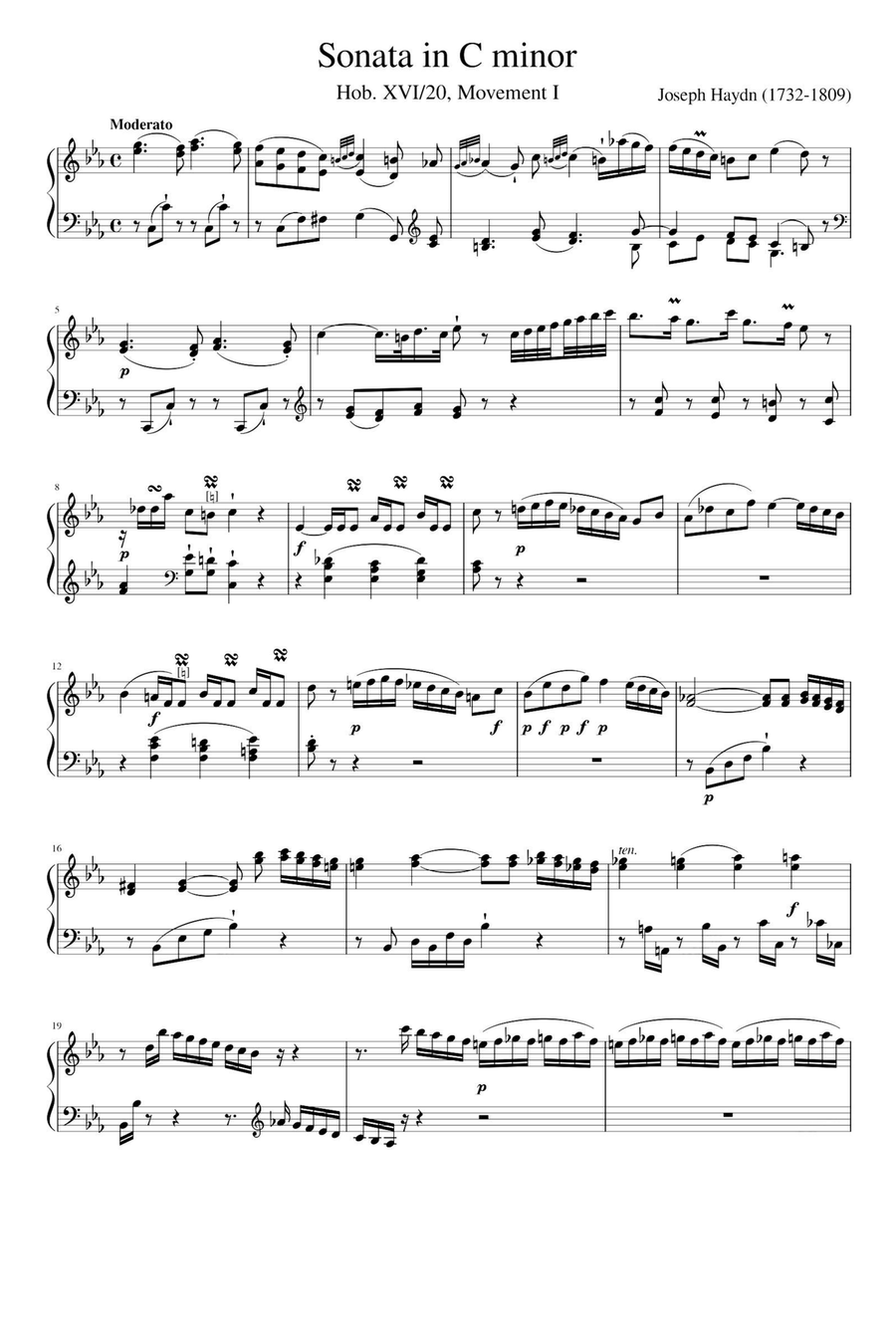 Sonata in C minor HOB XVI,20 Movement I - Franz Joseph Haydn Piano Solo scores gallery preview page 1