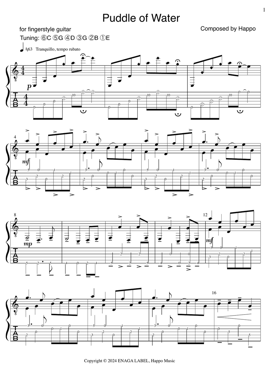 Puddle of Water 1 Puddle of Water 1 Acoustic Guitar scores gallery preview page 1