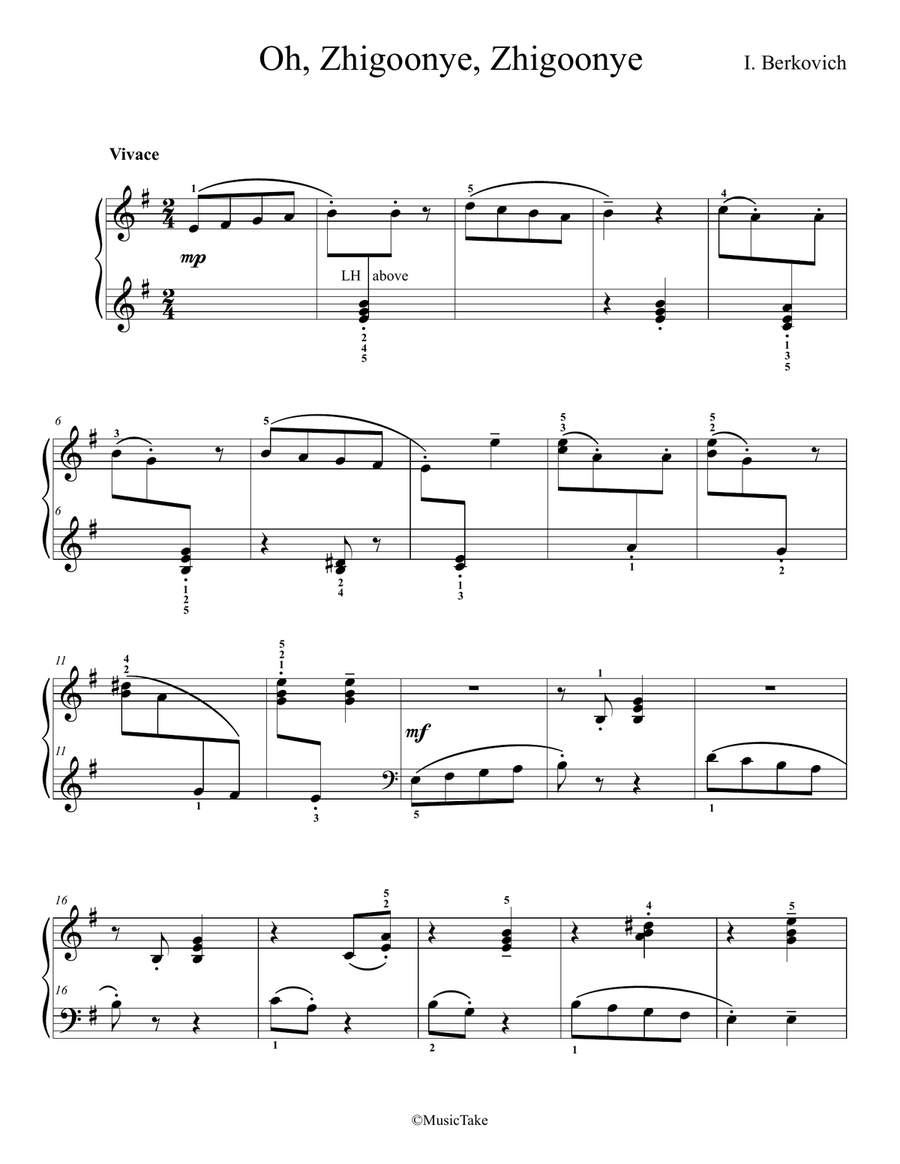 Berkovich. Oh, Zhigoonye, Zhigoonye Easy Piano scores gallery preview page 1