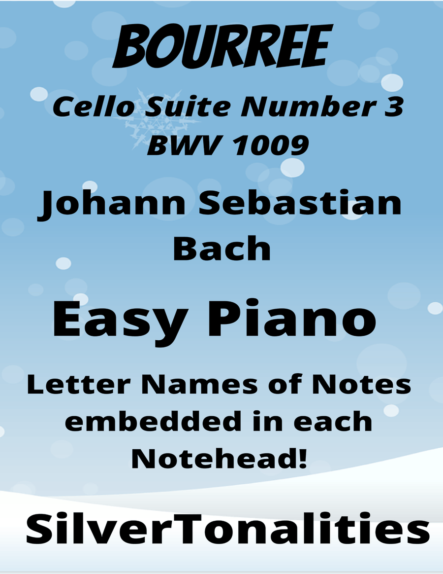 Bourree Cello Suite Number 3 BWV 1009 Easy Piano Sheet Music Cello scores gallery preview page 1