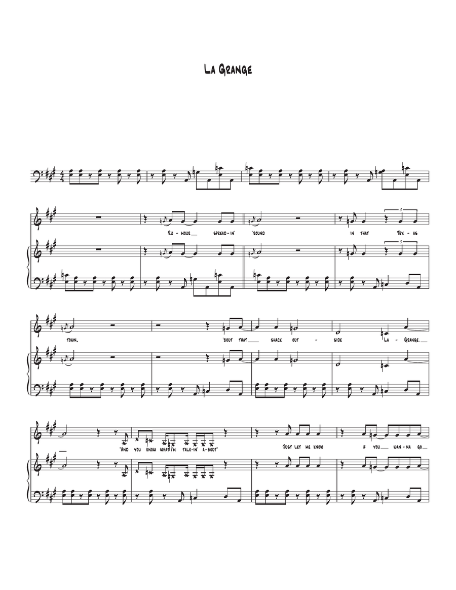 La Grange La Grange Piano, Vocal scores gallery preview page 1