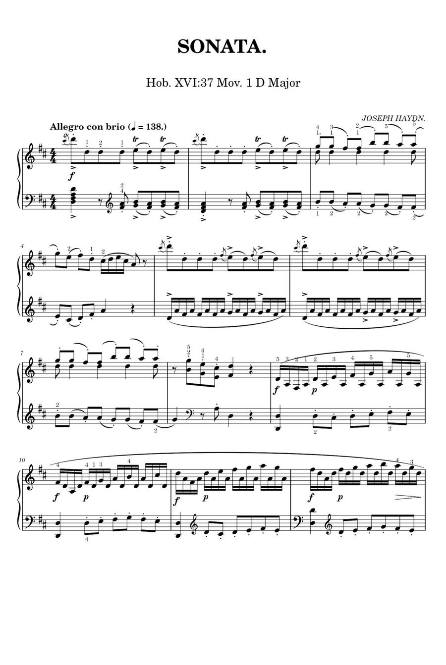 Sonata in D Major Hob. XVI 37 Movement I - Franz Joseph Haydn Piano Solo scores gallery preview page 1