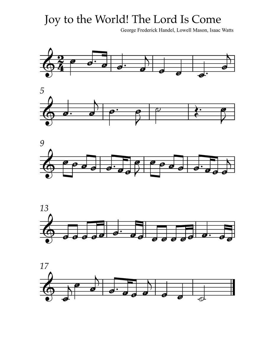 Joy to the World! The Lord is Come- Piano for Kids (with note names) Easy Piano scores gallery preview page 1