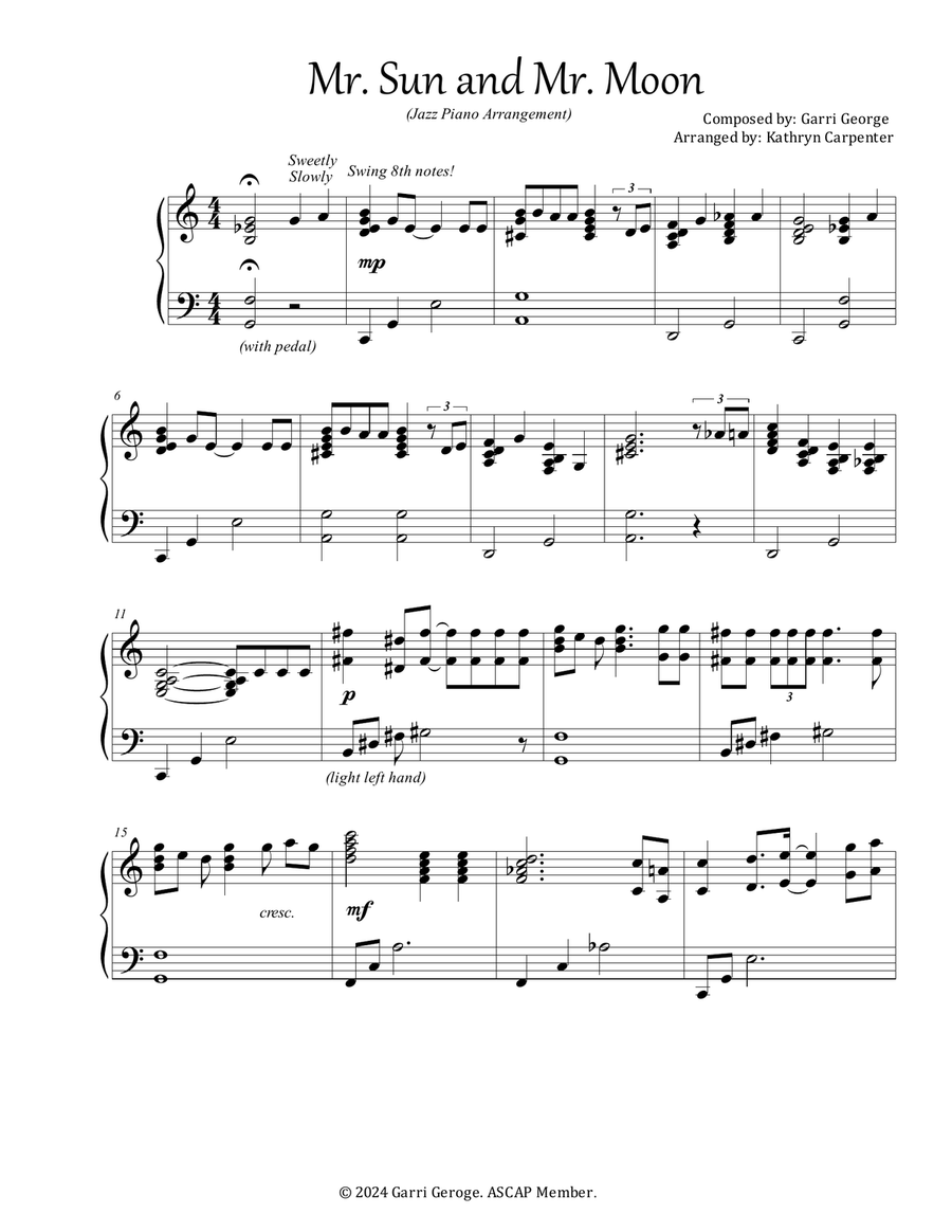 Mr. Sun and Mr. Moon (Jazz Piano, Advanced Intermediate) Piano Method scores gallery preview page 1