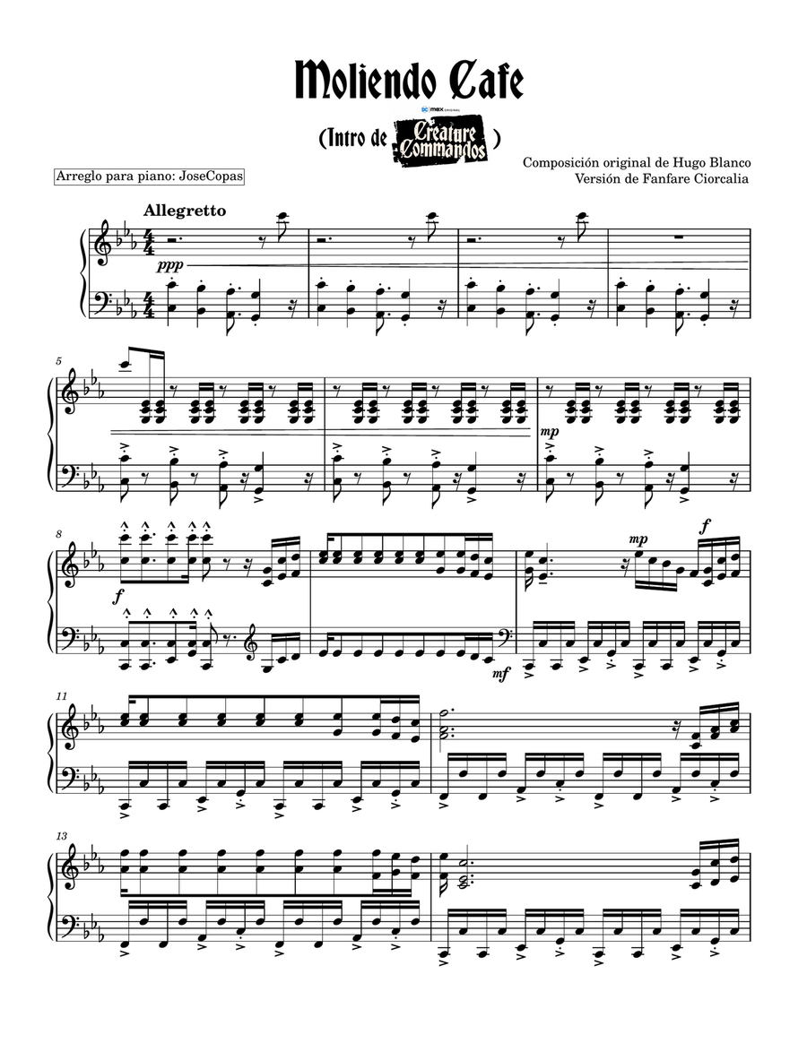 Moliendo Café Piano Solo scores gallery preview page 1