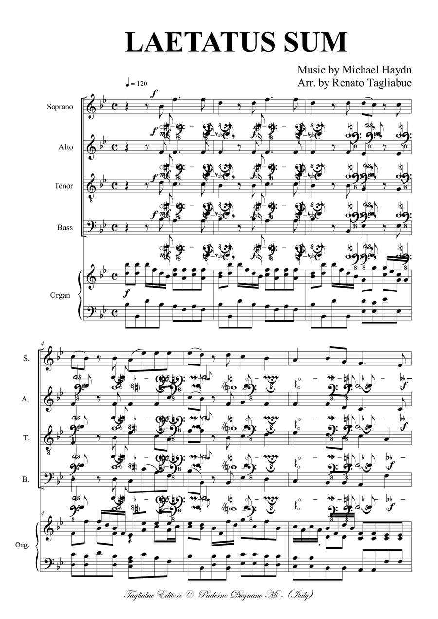 M. Haydn, LAETATUS SUM. Arr. for SATB Choir and Organ 4-Part scores gallery preview page 1