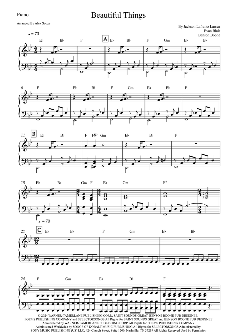 Beautiful Things Beautiful Things Easy Piano scores gallery preview page 1