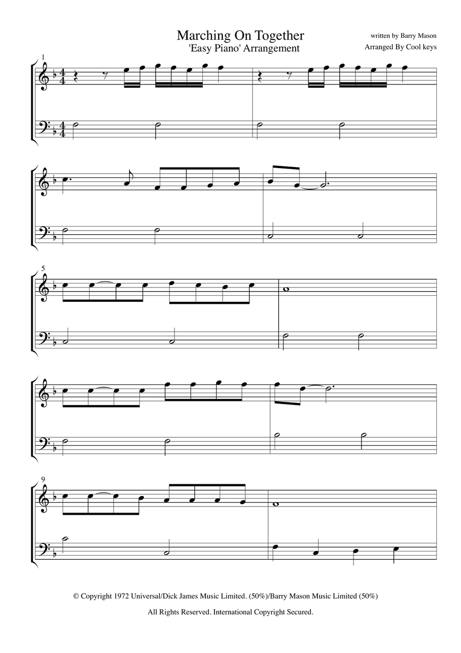 Leeds, Leeds, Leeds (Marching On Together) Piano Method scores gallery preview page 1