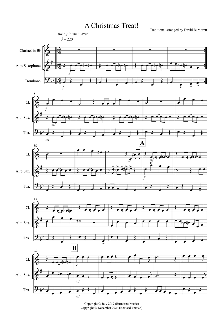 A Christmas Treat! for Clarinet, Alto Saxophone and Trombone Trio Small Ensemble scores gallery preview page 1